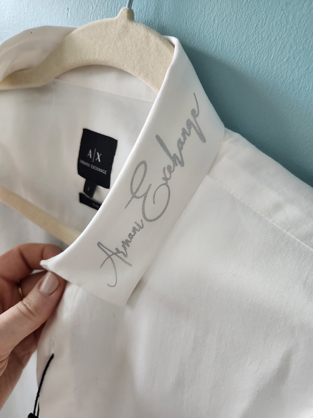 Armani Exchange White Logo Collar Shirt
